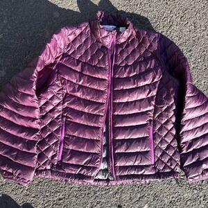 ORVIS Womens XLarge Trout Bum Purple Down Puffer Jack‎ Full Zip EUC